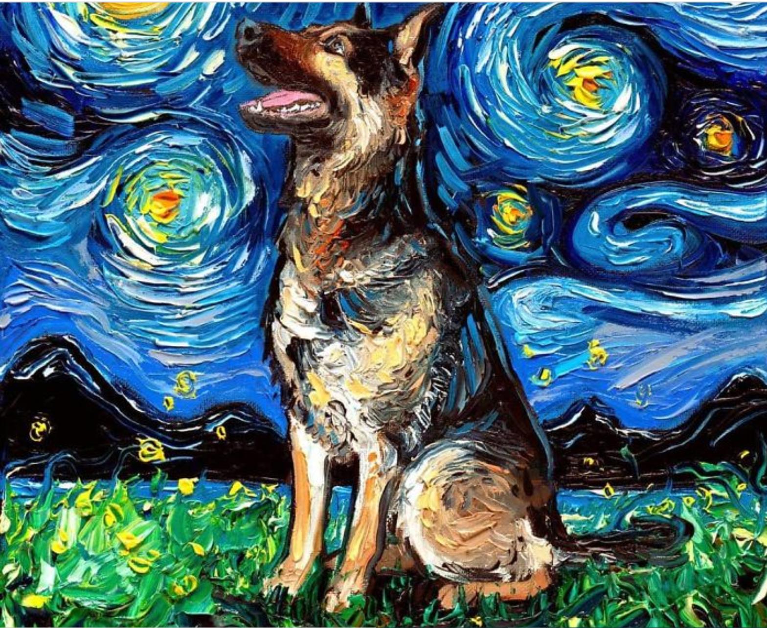 starry night dog painting