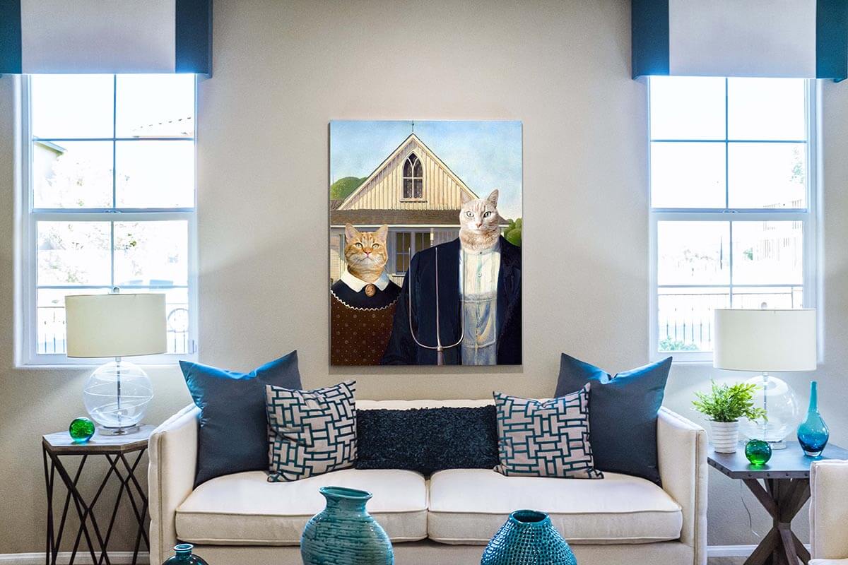 american gothic custom pet painting canvas