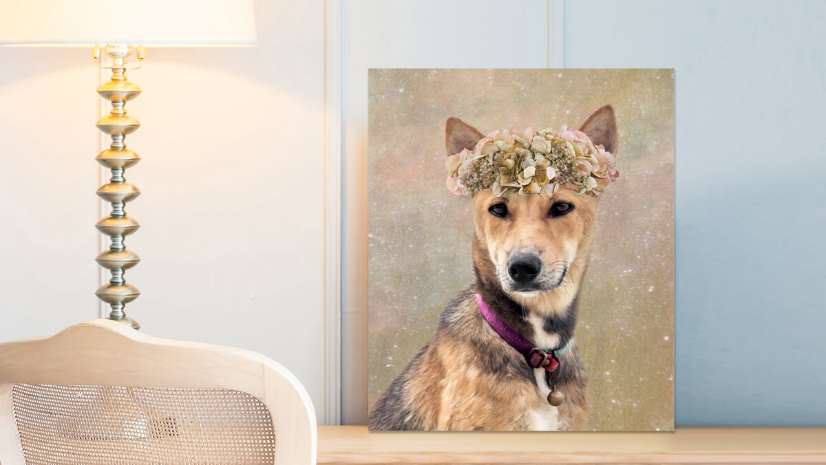 dog with flower crown painting