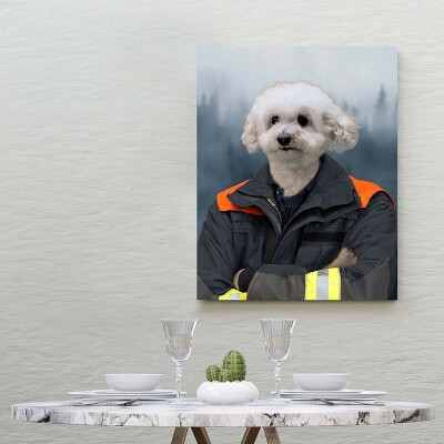 fireman pet portrait painting
