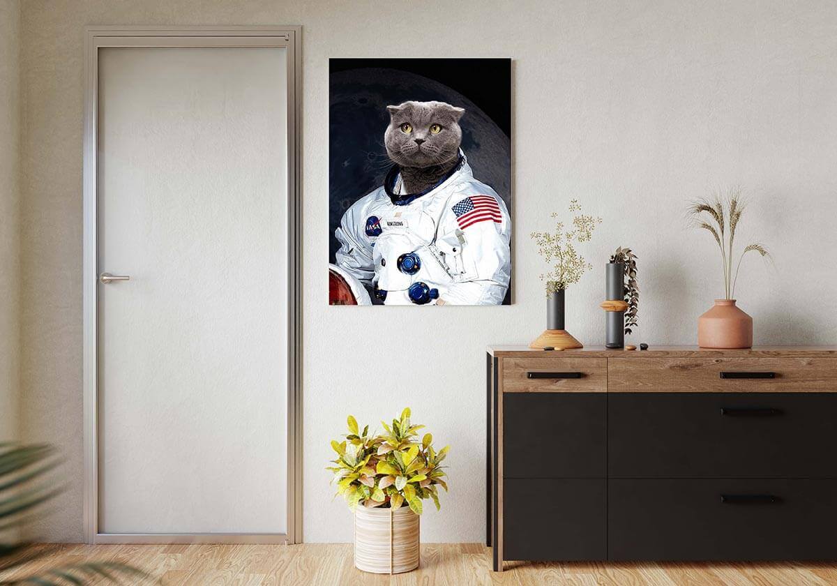 funny astronaut pet portrait painting canvas