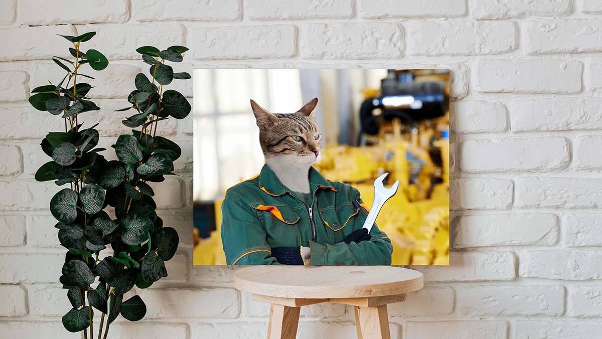 personalized factory worker cat protrait