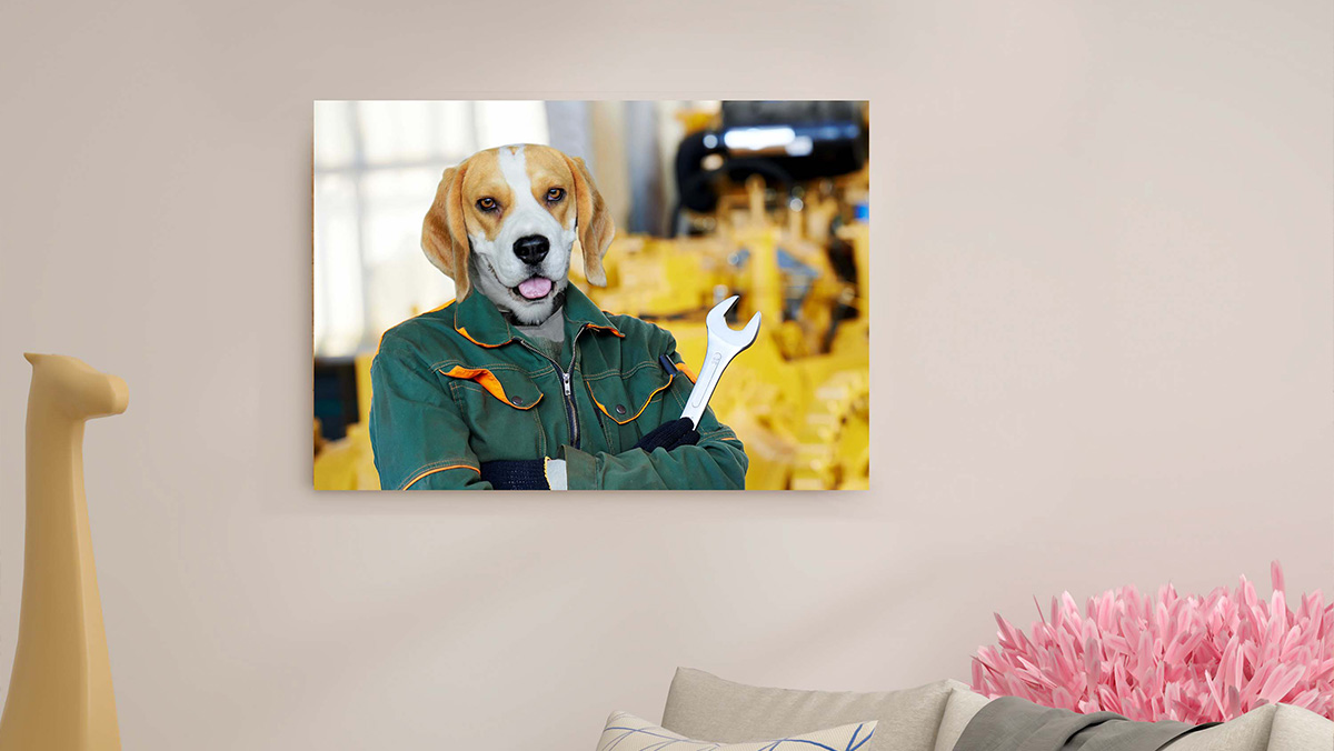 personalized factory worker dog protrait