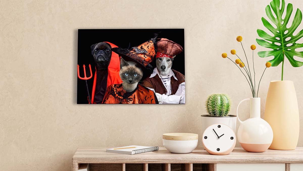 portrait of your pets in halloween costume combination