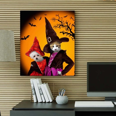 portrait of your pets in haloween witch costumes