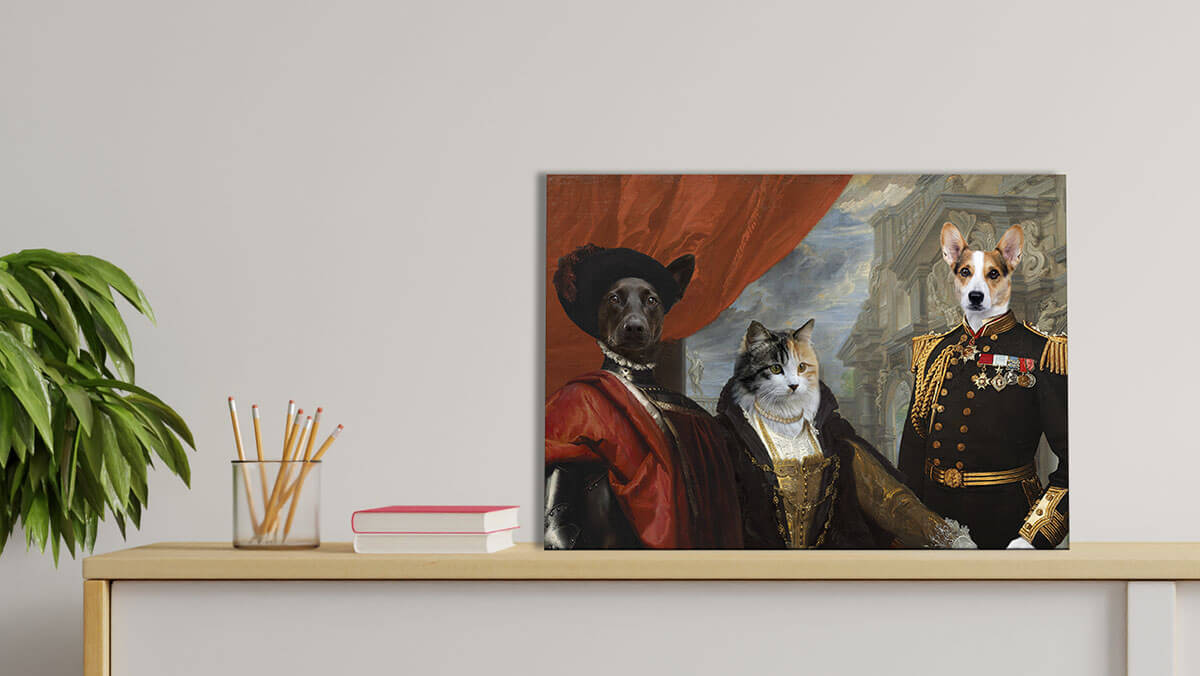 regal dog cat portrait painting