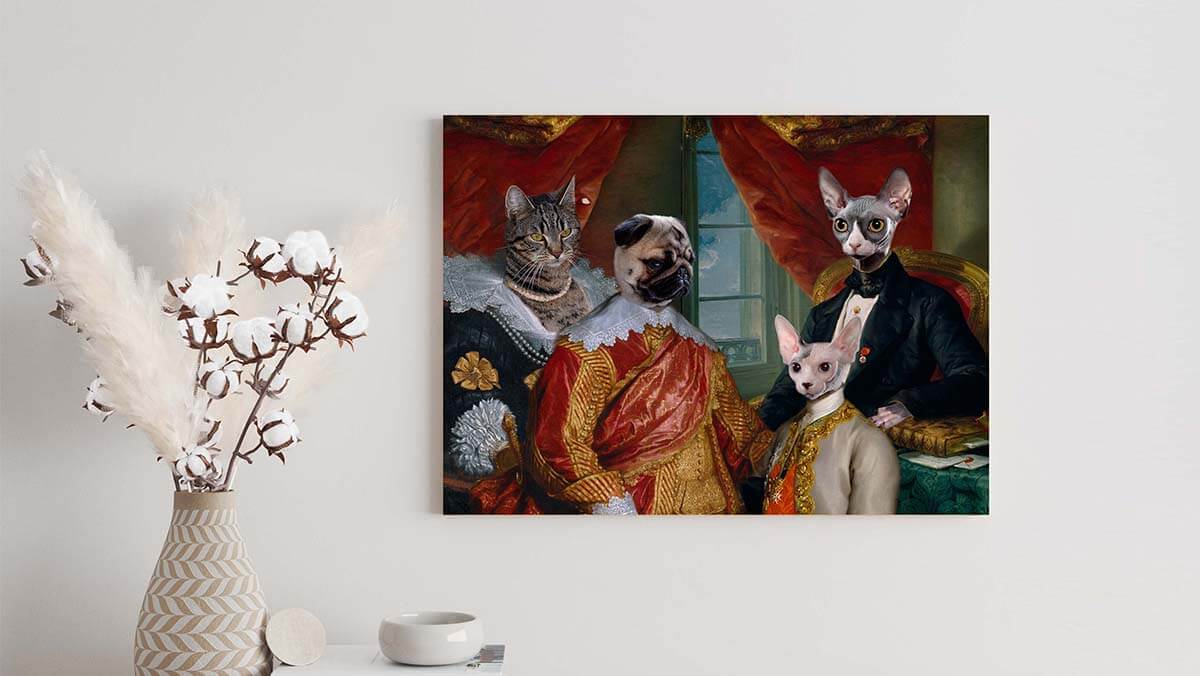 royal cat family portrait painting
