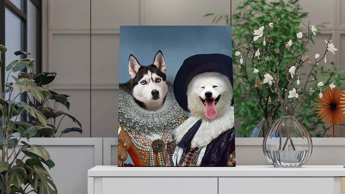 royal queen and cavalier portraits of dogs