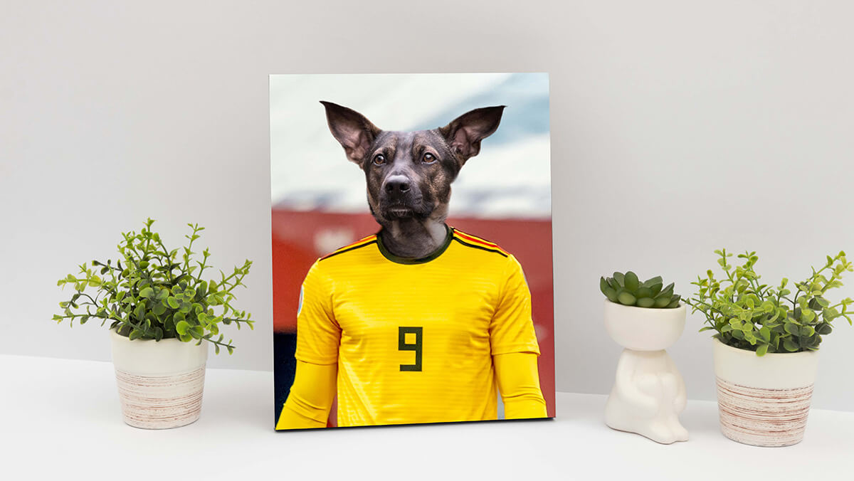 the soccer star before the camera dog art print