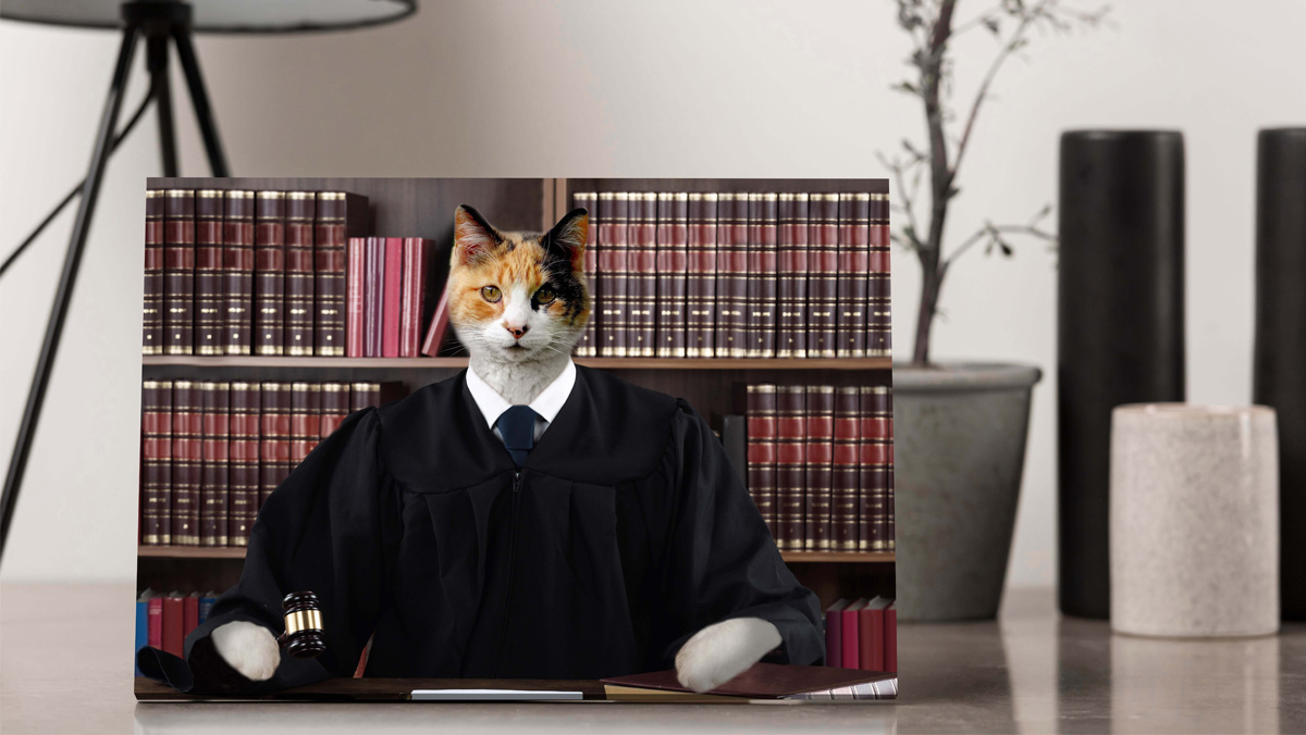 your cat in a knowledgeable judge robe painting