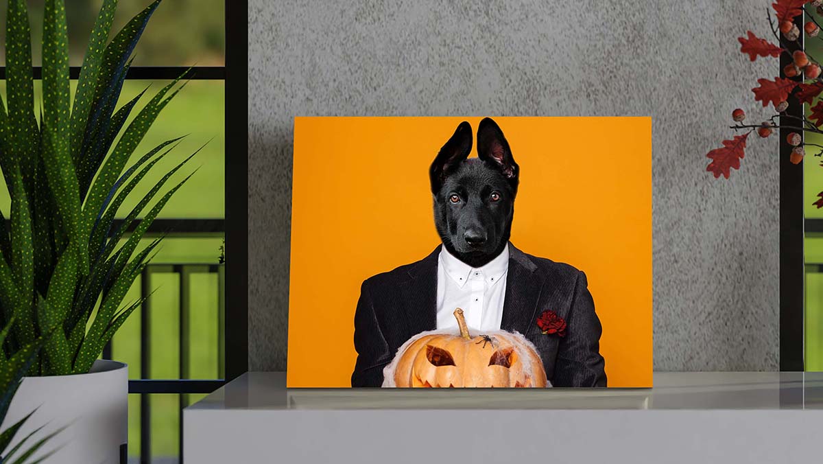 zombie dog costume portraits funny pet painting
